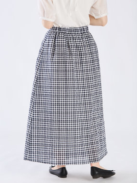 To b. by agnès b. 【Outlet】【セットアップ対応商品】ギンガムロングスカート ネイビー