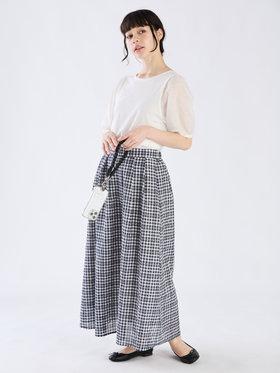 To b. by agnès b. 【Outlet】【セットアップ対応商品】ギンガムロングスカート ネイビー