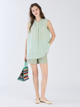 To b. by agnès b. 【Outlet】ストライプ コットンボイル ノースリーブ ブラウス グリーン