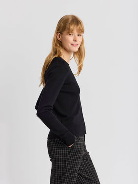 FEMME ウィメンズ コットン 長袖 ニット ジップアップ カーディガン ”Diane” ブラック