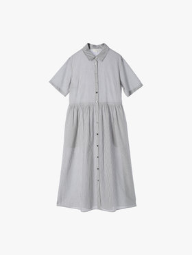 To b. by agnès b. 【Outlet】ストライプ コットンボイル ショートスリーブ ワンピース ブラック