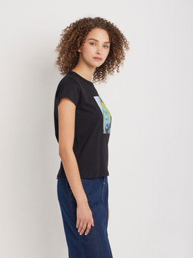 FEMME ウィメンズ オーガニックコットン フォトプリント 半袖 Tシャツ ブラック