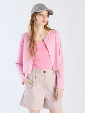 To b. by agnès b. 【Outlet】ボーダーコンパクトカーディガン ピンク