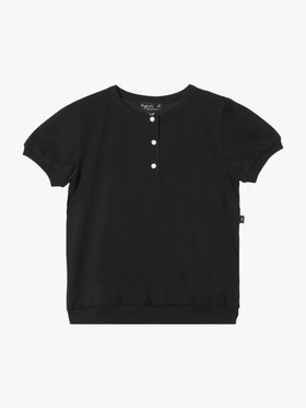 ENFANT ガールズ キッズ コットン ヘンリーネック 半袖 Tシャツ ブラック