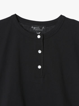 ENFANT ガールズ キッズ コットン ヘンリーネック 半袖 Tシャツ ブラック