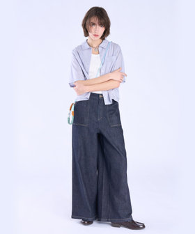 To b. by agnès b. ボックスカット 半袖 シャツ ブルー