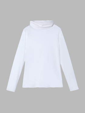 FEMME ウィメンズ オーガニックコットン タートルネック 長袖 Tシャツ "Transformable" ホワイト
