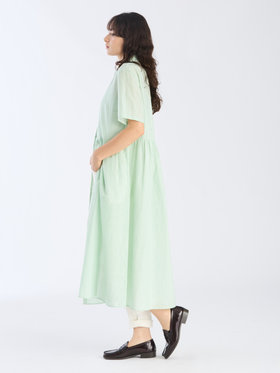 To b. by agnès b. 【Outlet】ストライプ コットンボイル ショートスリーブ ワンピース グリーン