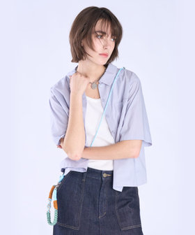 To b. by agnès b. ボックスカット 半袖 シャツ ブルー