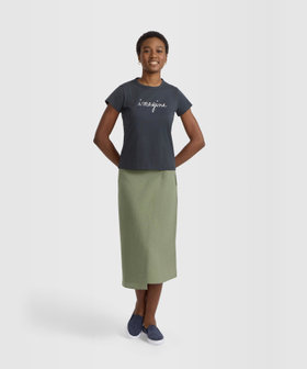 FEMME ウィメンズ メッセージ プリント コットン 半袖 Tシャツ "imagine" グレー