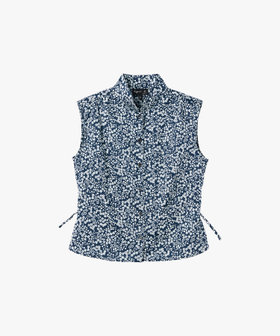 FEMME ウィメンズ フラワープリント コットン ノースリーブ ブラウス "Ginette" ネイビー