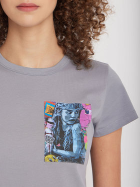 FEMME ウィメンズ オーガニックコットン フォトプリント 半袖 Tシャツ グレー