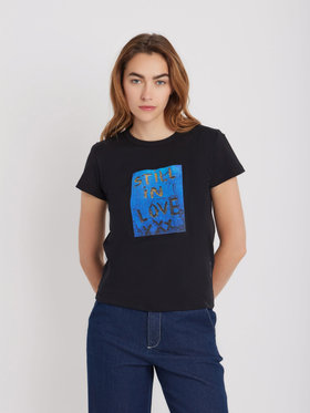 FEMME ウィメンズ オーガニクコットン フォトプリント 半袖 Tシャツ ブラック