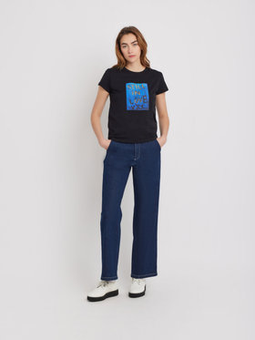 FEMME ウィメンズ オーガニクコットン フォトプリント 半袖 Tシャツ ブラック