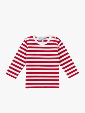 ENFANT ベビー ベビー コットン 細ボーダー 長袖 Tシャツ レッド×ホワイト