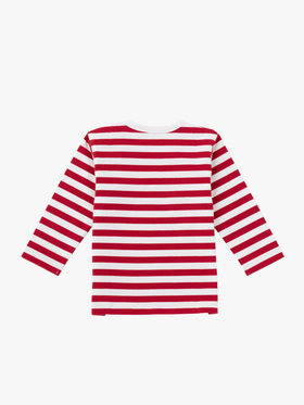 ENFANT ベビー ベビー コットン 細ボーダー 長袖 Tシャツ レッド×ホワイト
