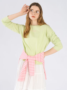 To b. by agnès b. カラー ロゴ 刺繍 長袖 Tシャツ グリーン