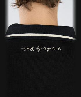 To b. by agnès b. スター刺繍 長袖 ポロ ミニワンピース ブラック