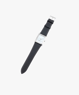 HOMME メンズ ブラック レザー スクエア ウォッチ "Canal" シルバー