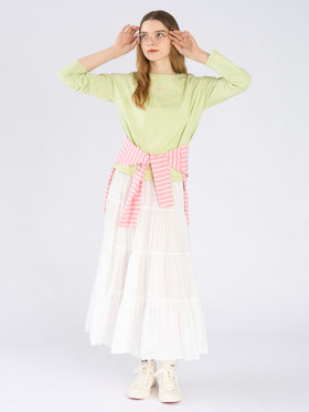 To b. by agnès b. カラー ロゴ 刺繍 長袖 Tシャツ グリーン