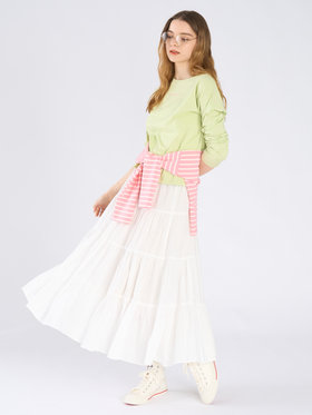 To b. by agnès b. カラー ロゴ 刺繍 長袖 Tシャツ グリーン