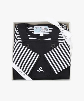 ENFANT ベビー WEB限定 ベビーギフトボックス ロゴボーダーTシャツ・サロペット2点セット ブラック