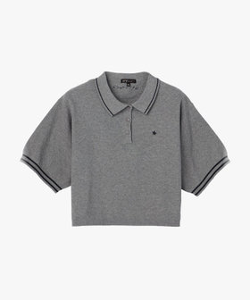 To b. by agnès b. スター 刺繍 コットン 半袖 ニット ポロシャツ グレー×ホワイト