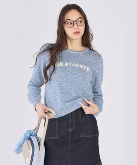 To b. by agnès b. ロゴ コットン ナイロン ジャカード 長袖 ニットプルオーバー ブルー