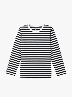 FEMME ウィメンズ 細ボーダー コットン 長袖 Tシャツ "Cool" ホワイト×ブラック