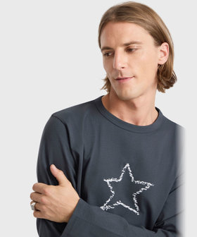 HOMME メンズ メンズ スター プリント オーガニックコットン 長袖 Tシャツ グレー