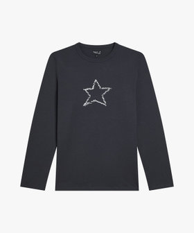 HOMME メンズ メンズ スター プリント オーガニックコットン 長袖 Tシャツ グレー