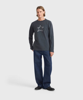 HOMME メンズ メンズ スター プリント オーガニックコットン 長袖 Tシャツ グレー