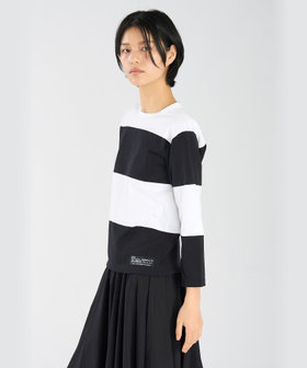 FEMME ウィメンズ ボーダー コットン 七分袖 Tシャツ "Lil Cool" ホワイト×ブラック