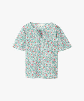 To b. by agnès b. ボタニカル プリント コットン 半袖 ブラウス レッド