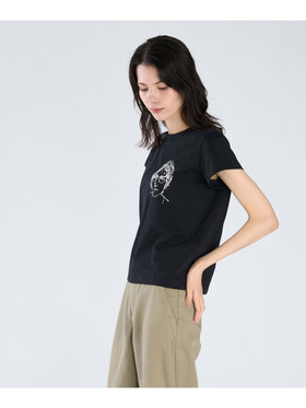 FEMME ウィメンズ プリント コットン 半袖 アーティスト Tシャツ "Rafael Gray" ブラック