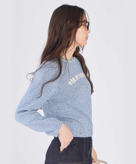 To b. by agnès b. ロゴ コットン ナイロン ジャカード 長袖 ニットプルオーバー ブルー