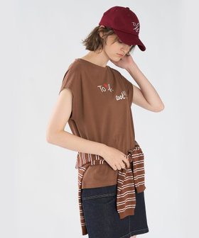 To b. by agnès b. To b. by agnes b.× green label relaxing オーガニックコットン プリントTシャツ "cool!!" ブラウン