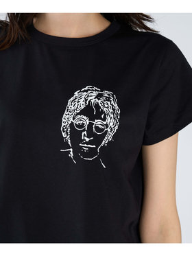 FEMME ウィメンズ プリント コットン 半袖 アーティスト Tシャツ "Rafael Gray" ブラック