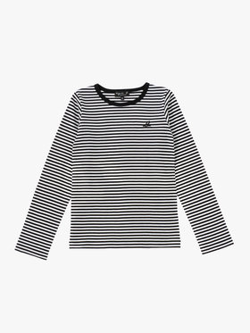 ENFANT ユニセックス キッズ "b."ロゴ コットン 細ボーダー 長袖 Tシャツ ブラック