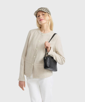 FEMME ウィメンズ リネン ノーカラー 長袖 ジャケット ブラウン系その他