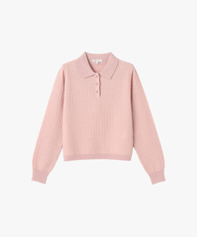 To b. by agnès b. ウール 長袖 ニットポロシャツ ピンク