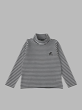 ENFANT ユニセックス キッズ "b."ロゴ コットン ボーダー タートルネック Tシャツ ブラック