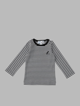 ENFANT ベビー ベビー "b."ロゴ 細ボーダー 長袖 Tシャツ ブラック