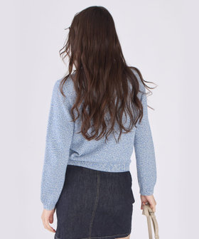 To b. by agnès b. ロゴ コットン ナイロン ジャカード 長袖 ニットプルオーバー ブルー