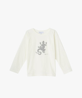 ENFANT ユニセックス キッズ ロゴ アイコニック プリント コットン 長袖 Tシャツ "Lezard" ホワイト