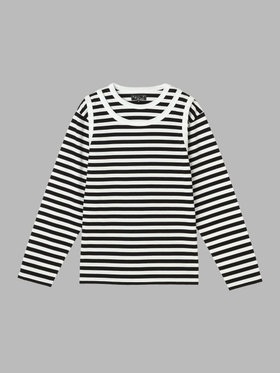 FEMME ウィメンズ 【by R 限定品】agnes b. 細ボーダー レイヤード Tシャツ "Eri" ホワイト×ブラック