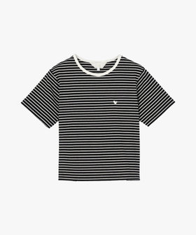 ハート 刺繍 リブ ボーダー 半袖 Tシャツ
