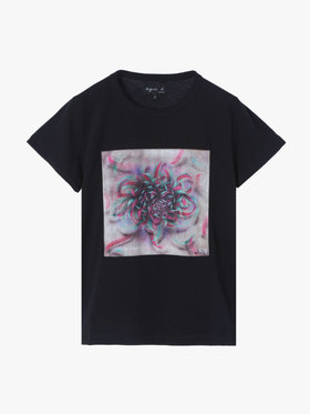 FEMME ウィメンズ コットン プリント 半袖 アーティスト Tシャツ "Creepy Mouse" ブラック