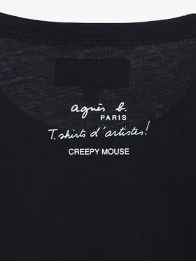 FEMME ウィメンズ コットン プリント 半袖 アーティスト Tシャツ "Creepy Mouse" ブラック