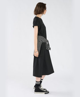 To b. by agnès b. ロゴ プリント コットン 半袖 ロング ワンピース ブラック